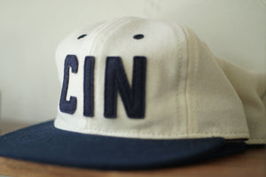 Queen City Ebbets Field Cream & Navy Snapback Hat
