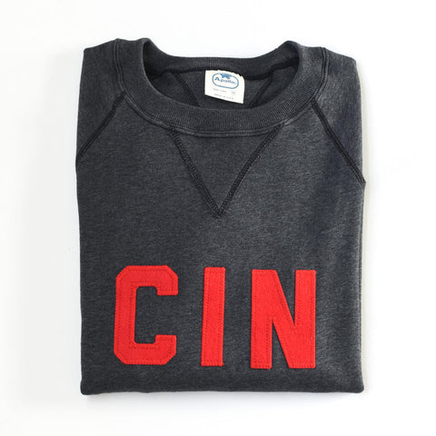 Queen City Charcoal Grey Crewneck / Red Letters